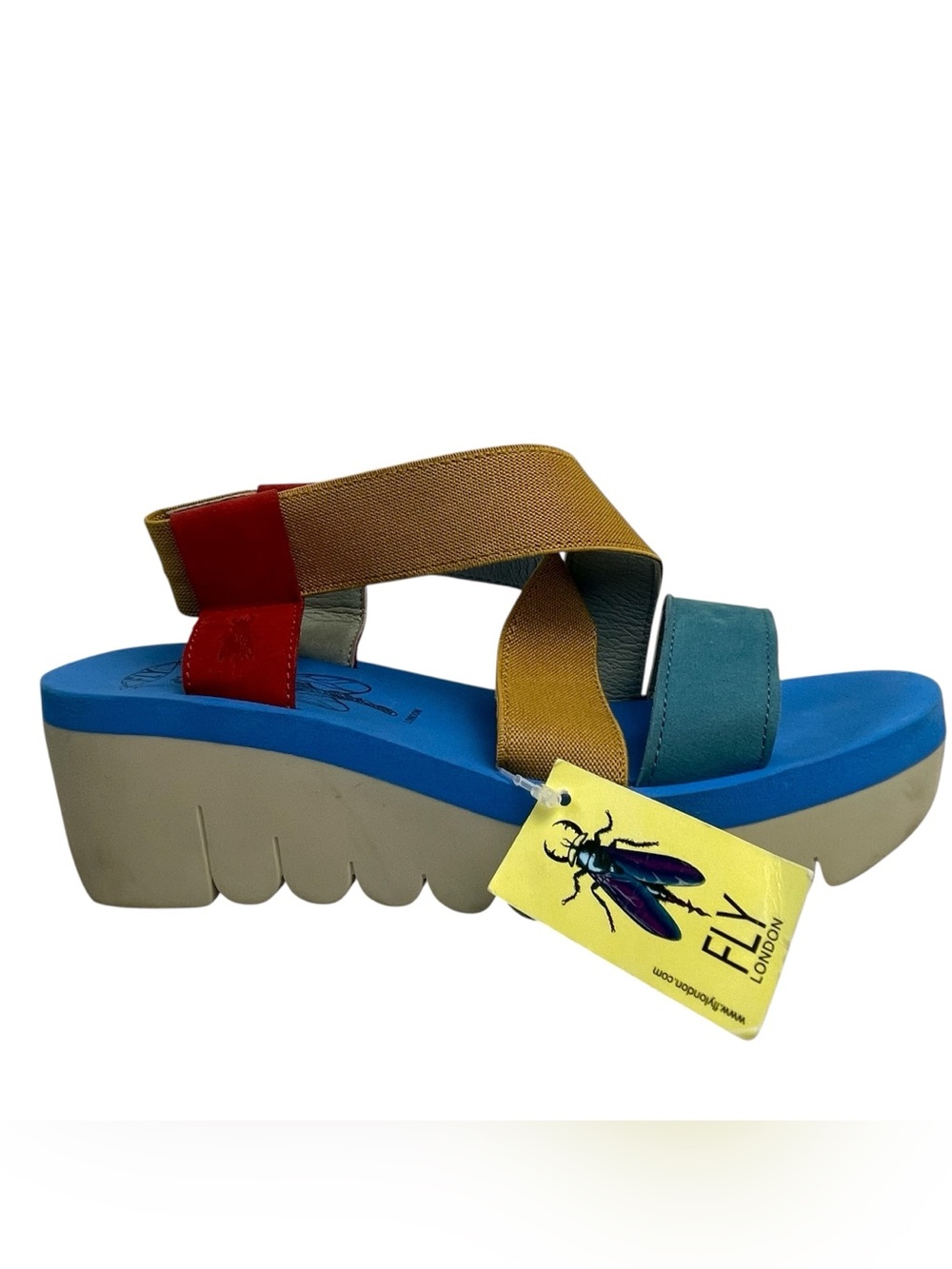 FLY London Sling-Back Sandals YABI922FLY LIPSTICK Red/Yellow/Blue 38 7.5-8 READ - Picture 5 of 15